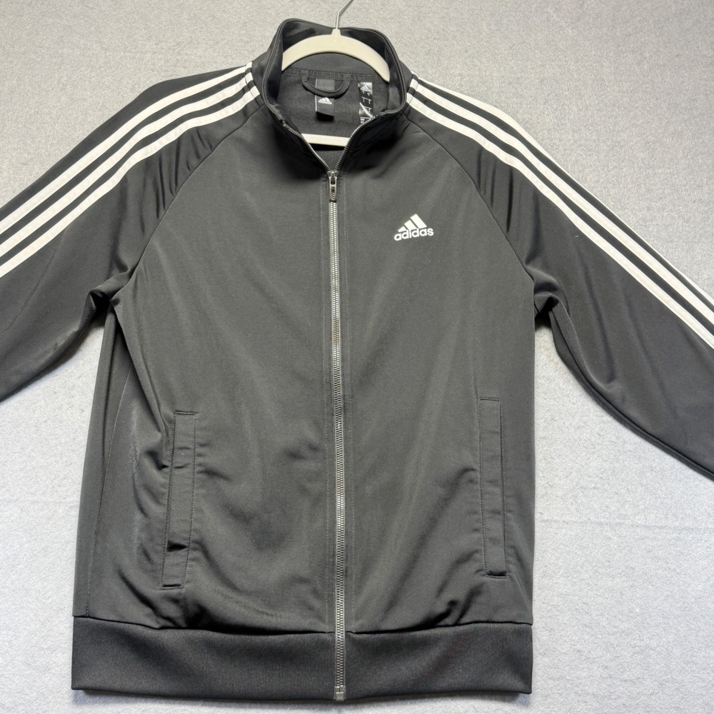 Adidas Mens Full Zip Track Jacket Black White 3 Stripe Mock Neck Small RN 88387